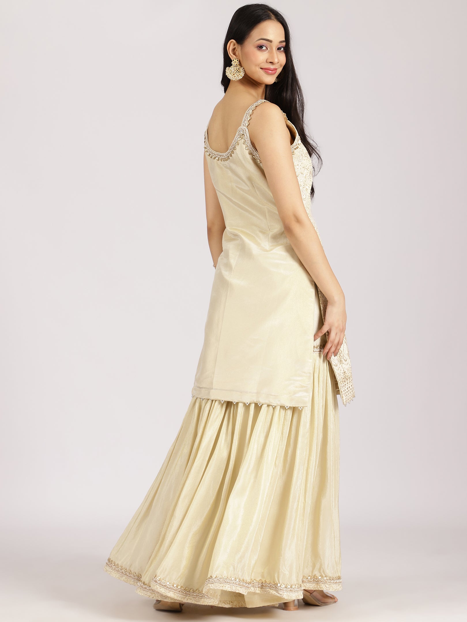 Ivory Gold Embroidered Sharara Suit with Dupatta