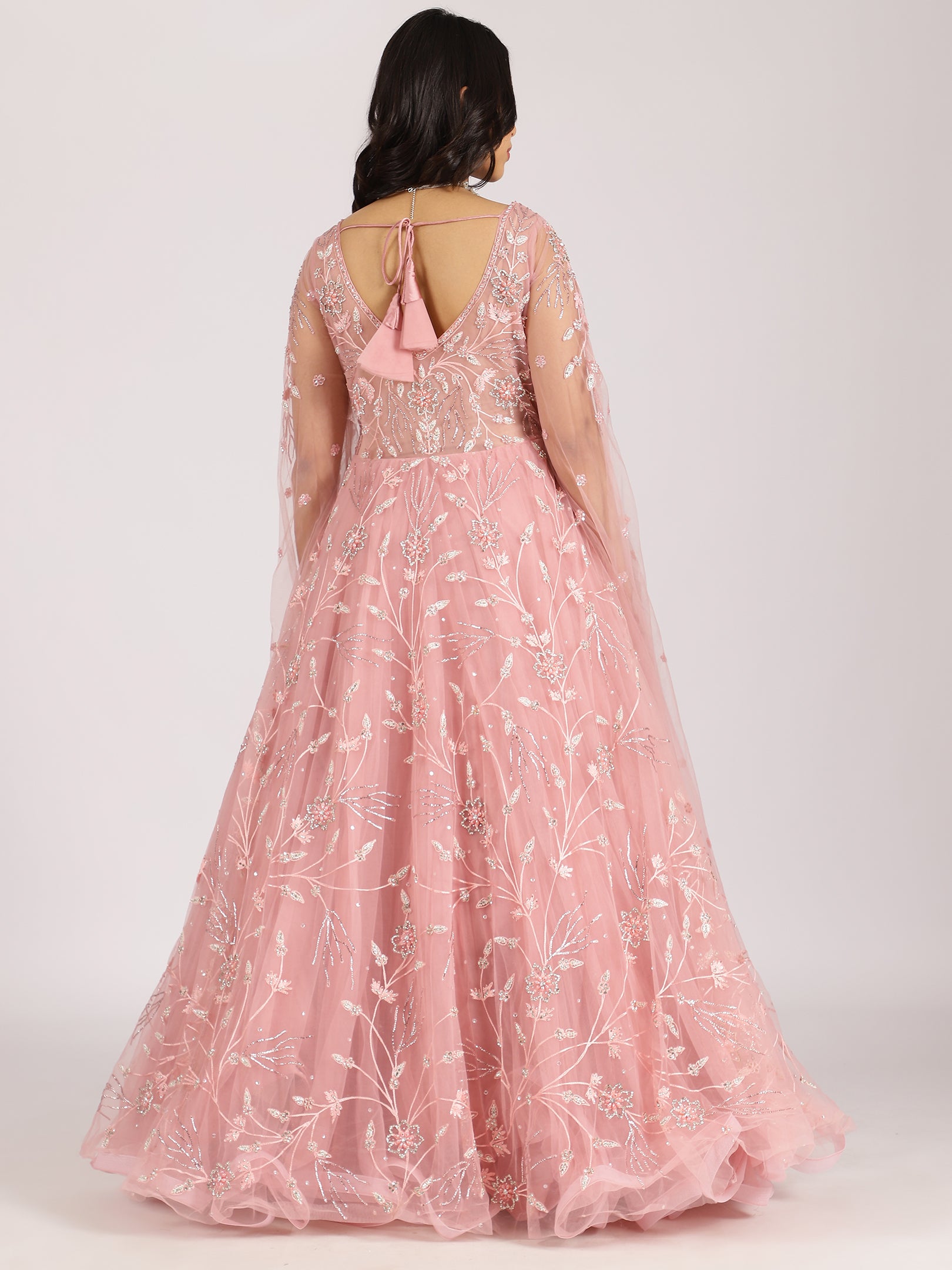 Blush Pink Embroidered Net Lehenga Set