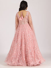 Blush Pink Embroidered Net Lehenga Set