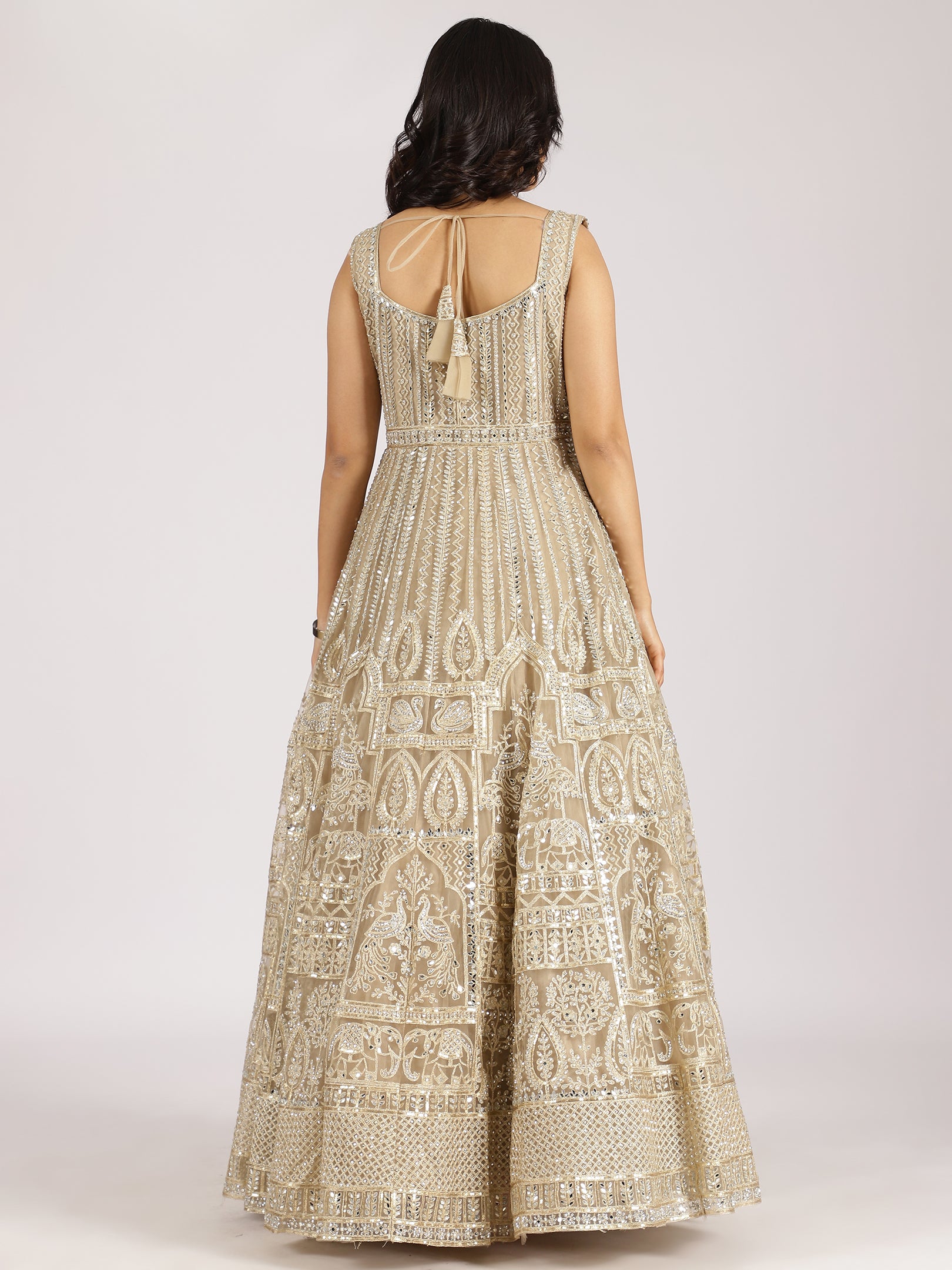 Champagne Gold Embroidered Silk Anarkali Gown