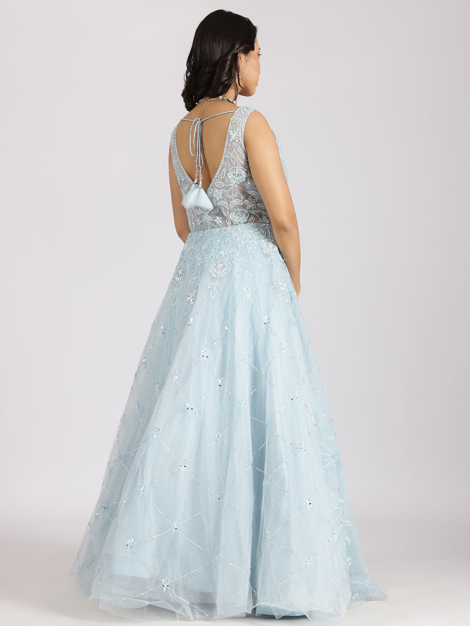 Dreamy Sky Blue Embroidered Lehenga Set