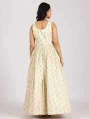 Ivory Gold Anarkali Gown with Banarasi Dupatta & Embroidered Detailing