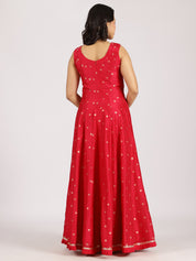 Radiant Red Anarkali Gown with Mirror Work and Zari Dupatta