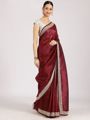 Maroon Silk Embellished Designer Saree