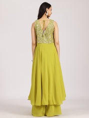 Lime Green Mirror Work Georgette Palazzo Suit Set