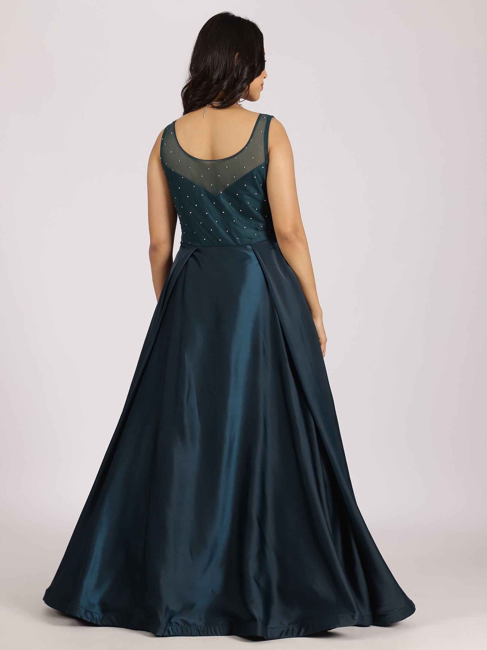 Midnight Blue Embellished Gown with Dupatta