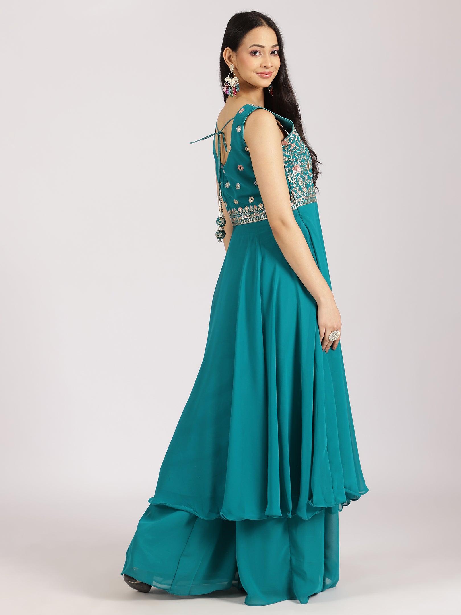 Teal Embroidered Palazzo Set with Dupatta