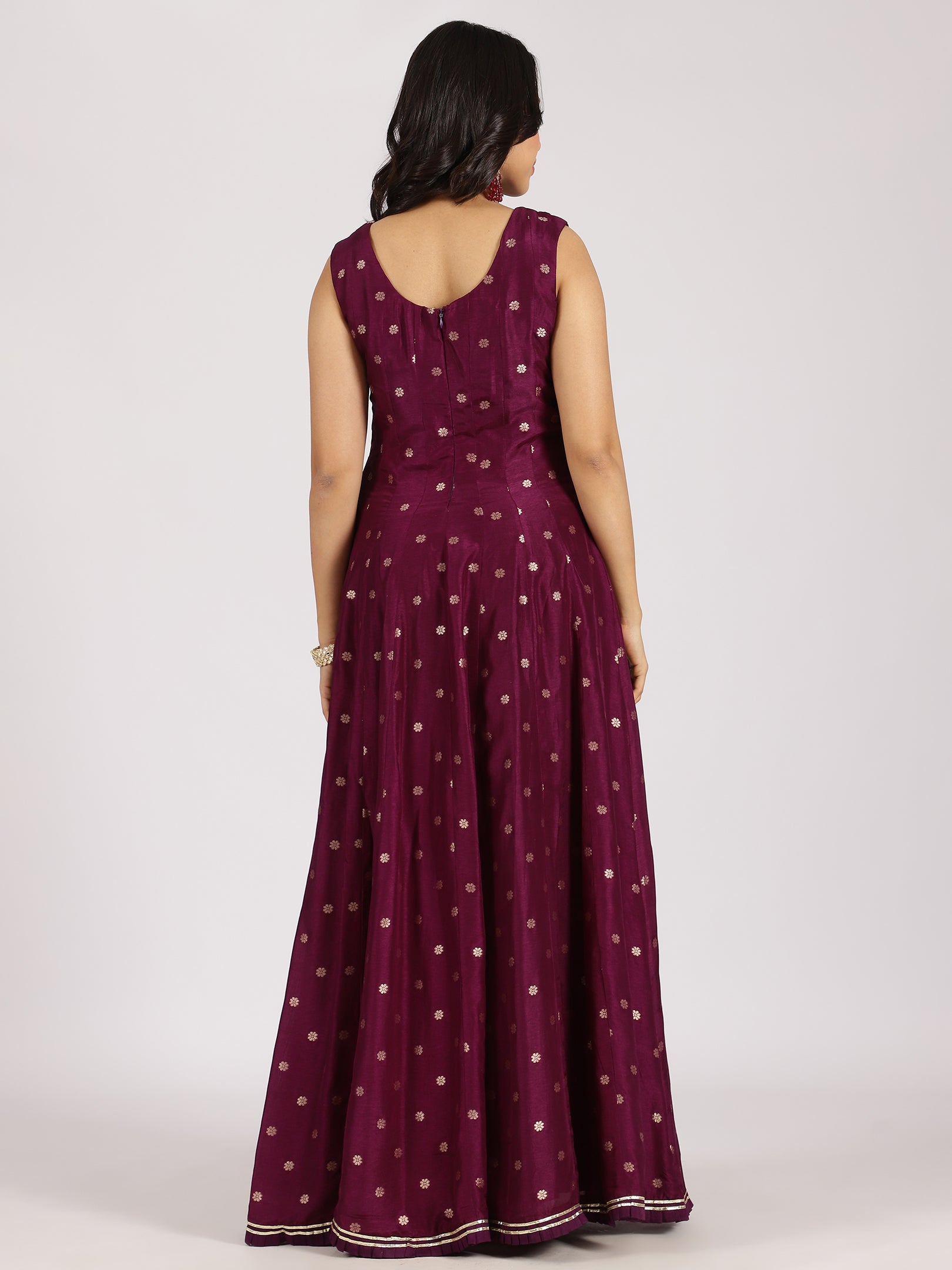Regal Wine Anarkali Gown with Mirror Work and Zari Dupatta