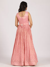 Blush Pink Anarkali Gown with Foil Work & Embellished Dupatta