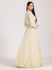 Ivory Gold Embroidered Anarkali Gown with High Neck