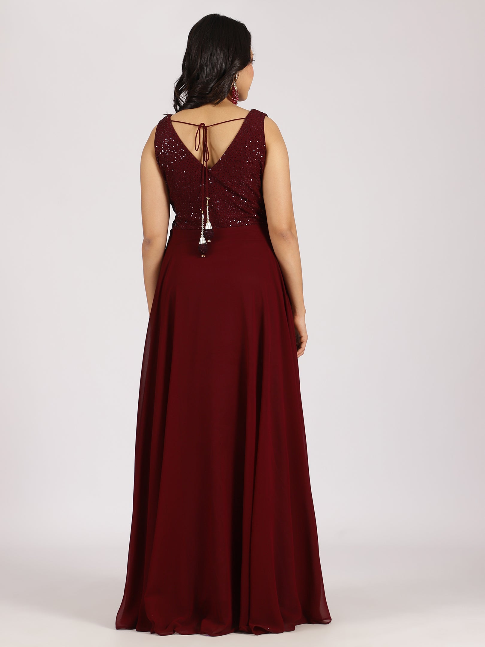 Maroon Embroidered Anarkali Dress with Churidar and Dupatta