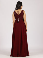 Maroon Embroidered Anarkali Dress with Churidar and Dupatta