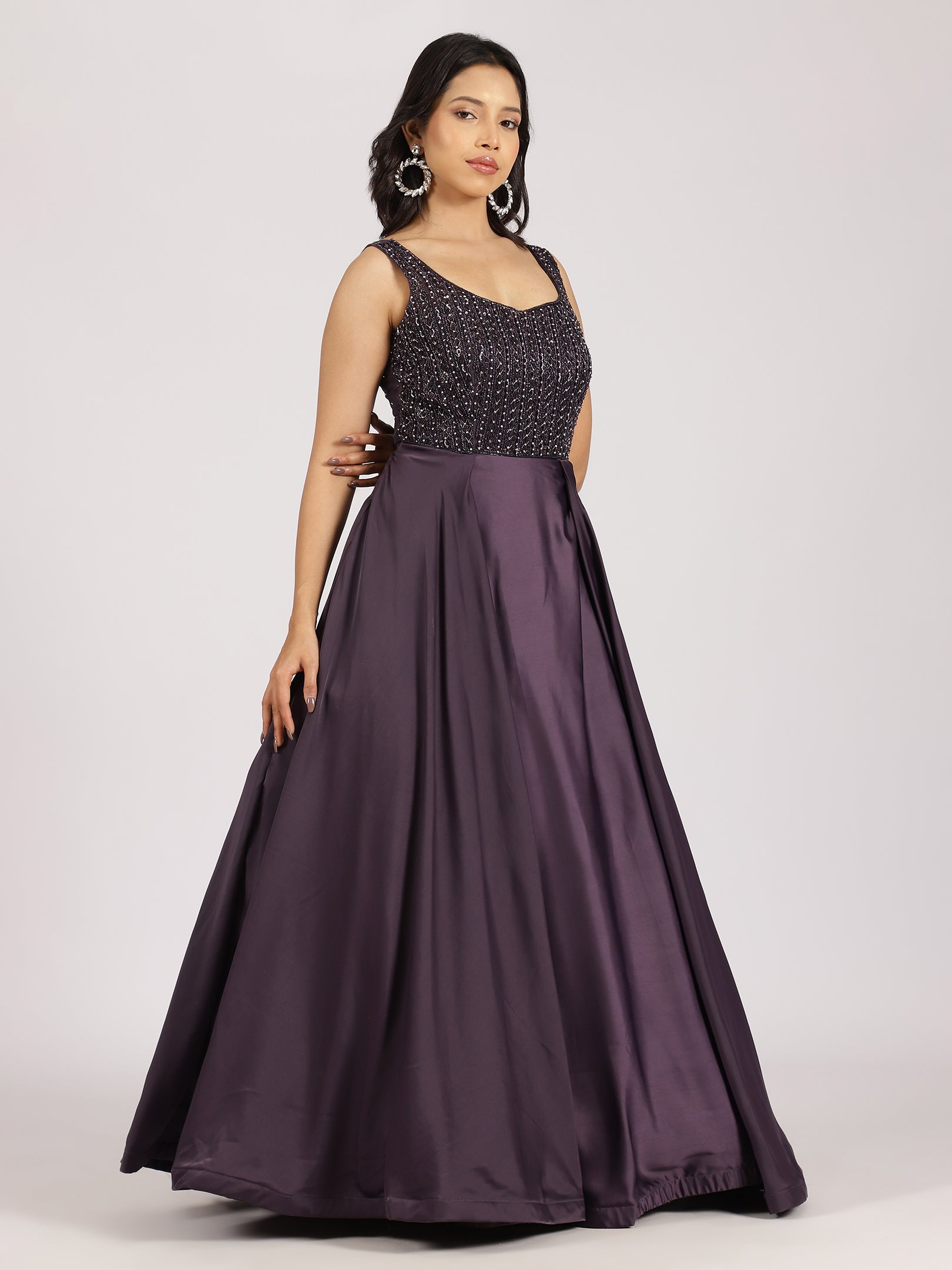 Plum Purple Embellished Gown with Dupatta