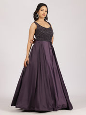 Plum Purple Embellished Gown with Dupatta