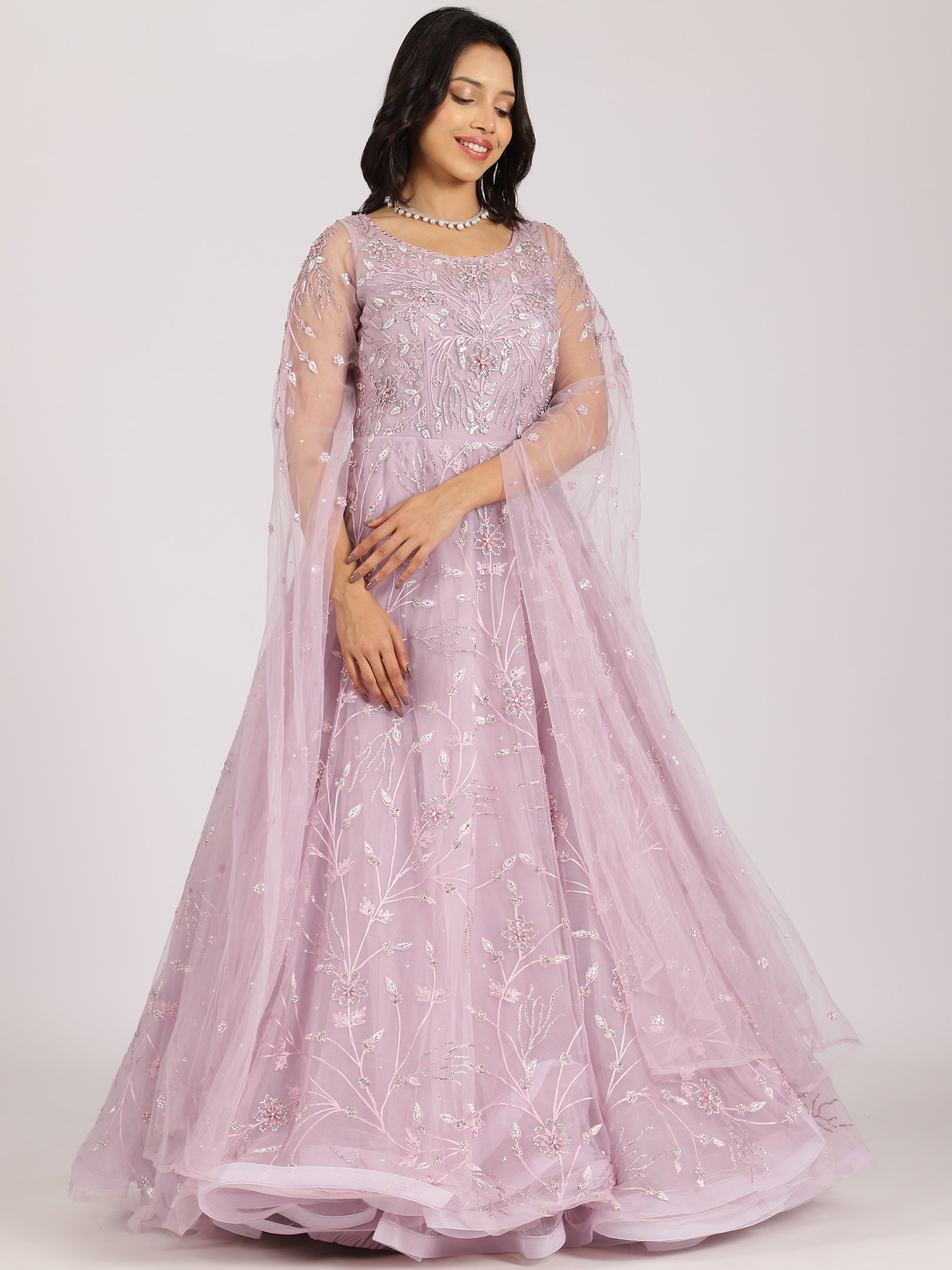 Ethereal Lavender Embroidered Net Lehenga Set