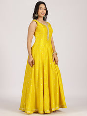Sunshine Yellow Anarkali Gown with Mirror Work & Zari Dupatta