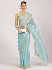 Sky Blue Organza Embellished Saree