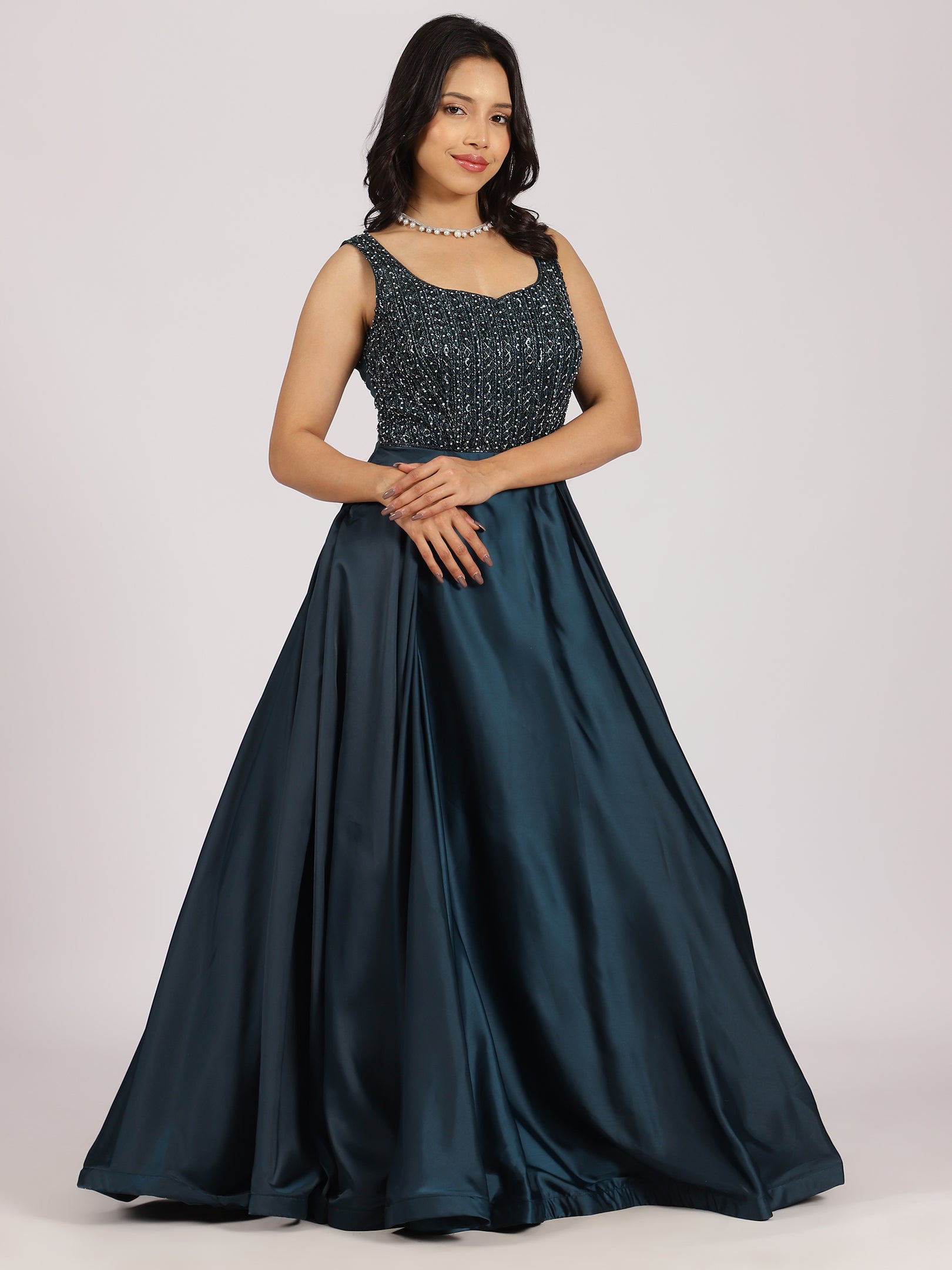 Midnight Blue Embellished Gown with Dupatta