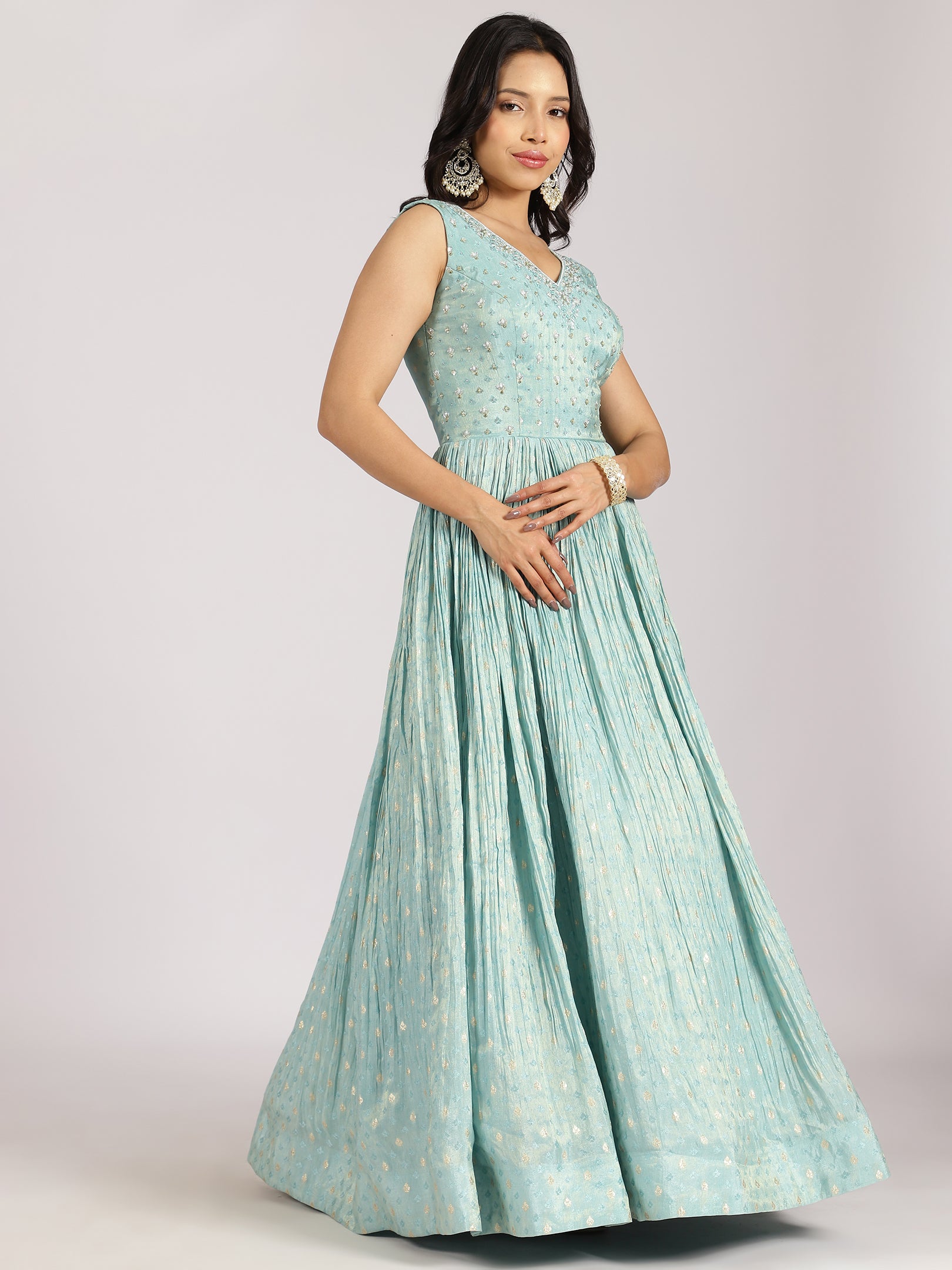 Sky Blue Embellished Anarkali Lehenga Set