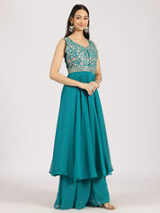 Teal Embroidered Palazzo Set with Dupatta