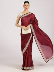 Maroon Silk Embellished Designer Saree