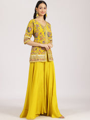 Yellow Embroidered Jacket Style Sharara Suit Set