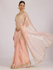 Pastel Pink Organza Embellished Saree