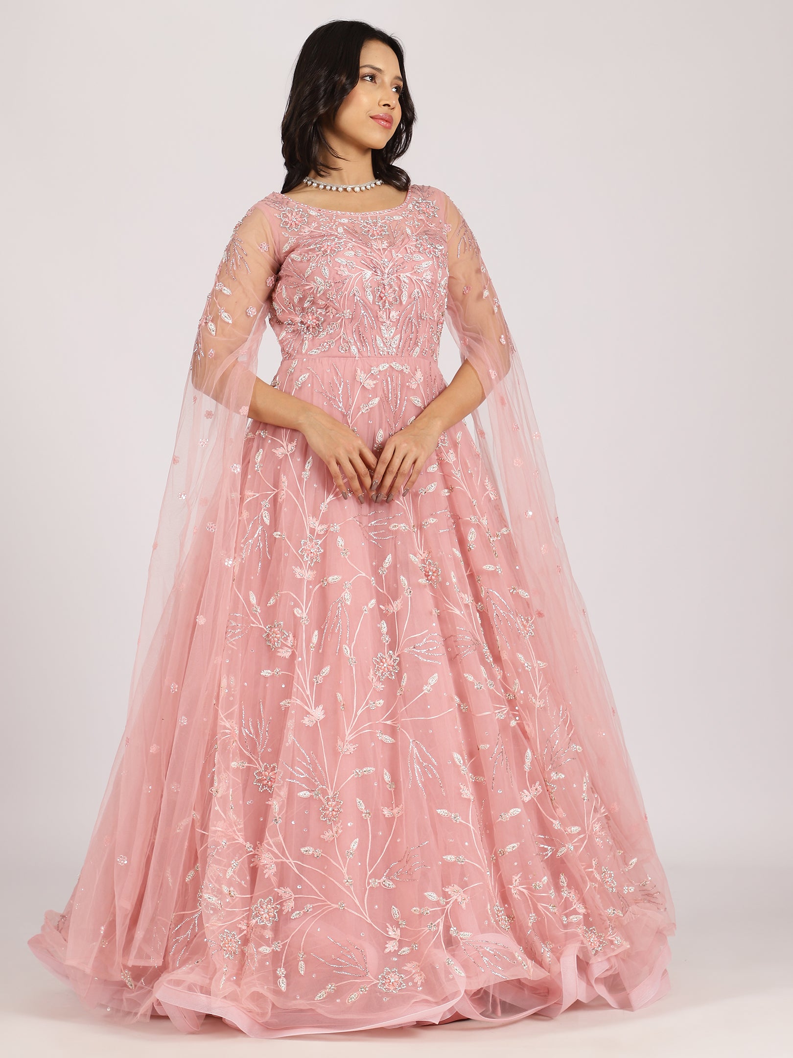 Blush Pink Embroidered Net Lehenga Set