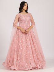 Blush Pink Embroidered Net Lehenga Set
