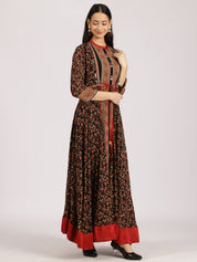 Traditional Black and Red Floral Anarkali Kurta Set