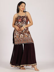 Maroon Heavily Embroidered Georgette Sharara Suit Set
