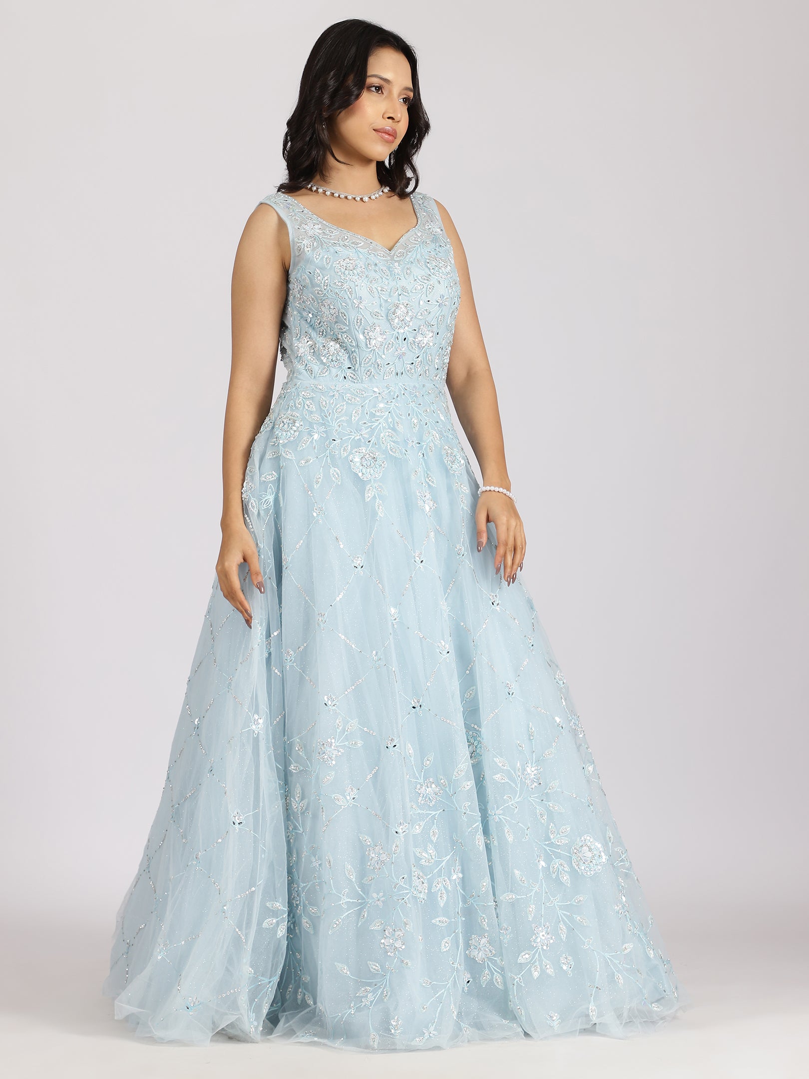 Dreamy Sky Blue Embroidered Lehenga Set