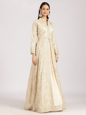 Ivory Gold Embroidered Anarkali Gown with High Neck