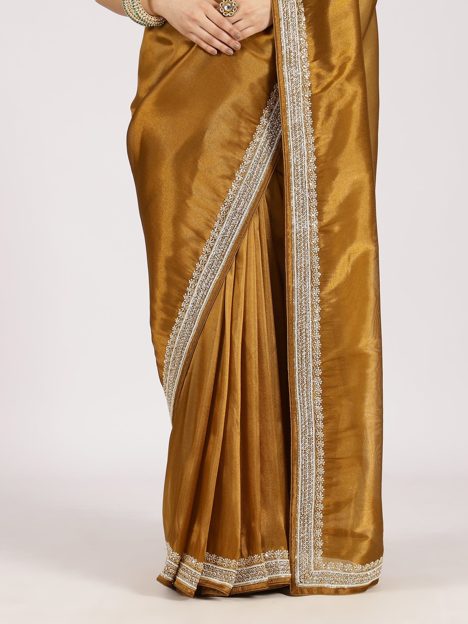 Mustard Silk Saree with Silver Sequin Border