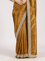 Mustard Silk Saree with Silver Sequin Border