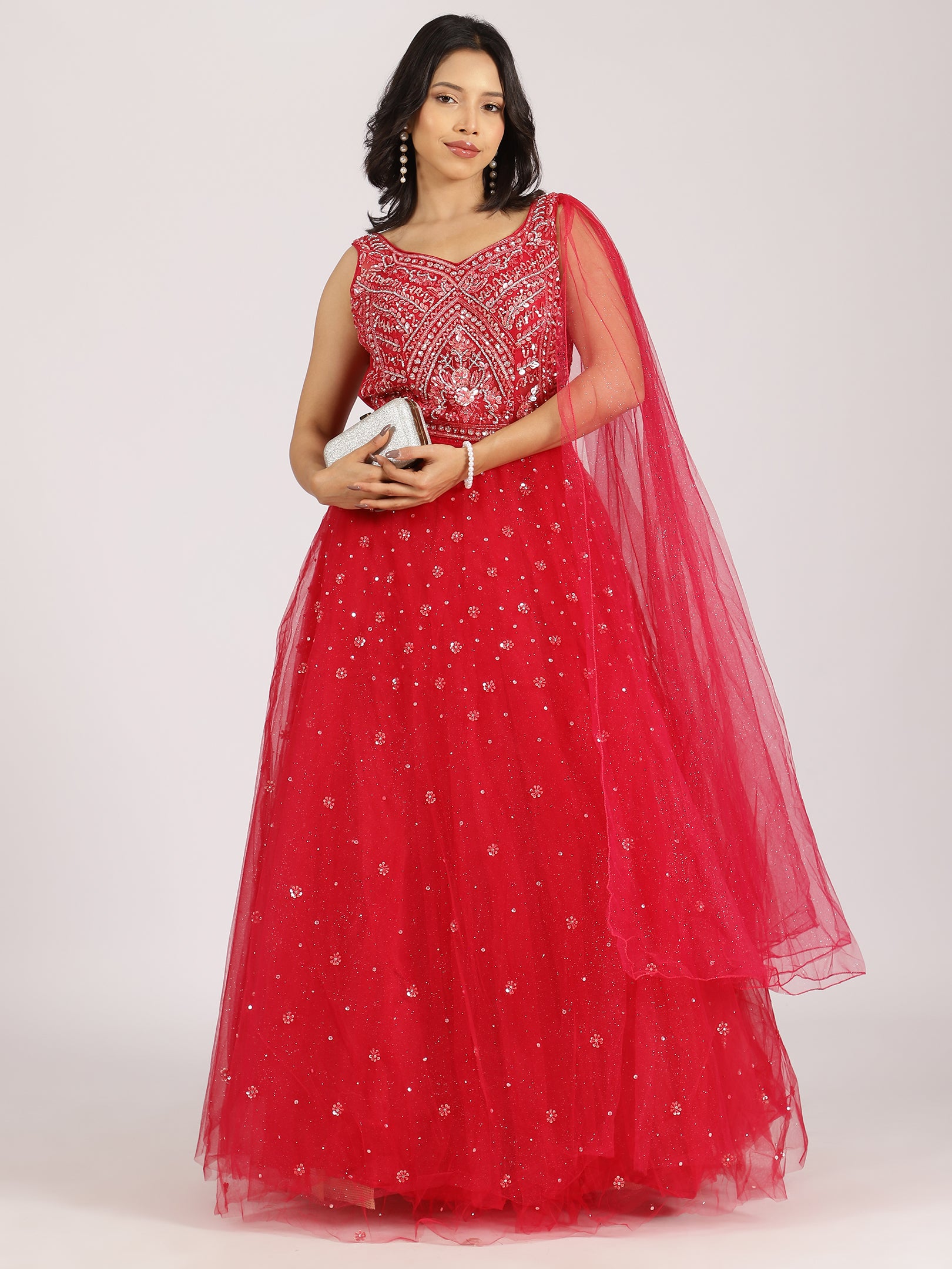 Ravishing Red Embroidered Gown
