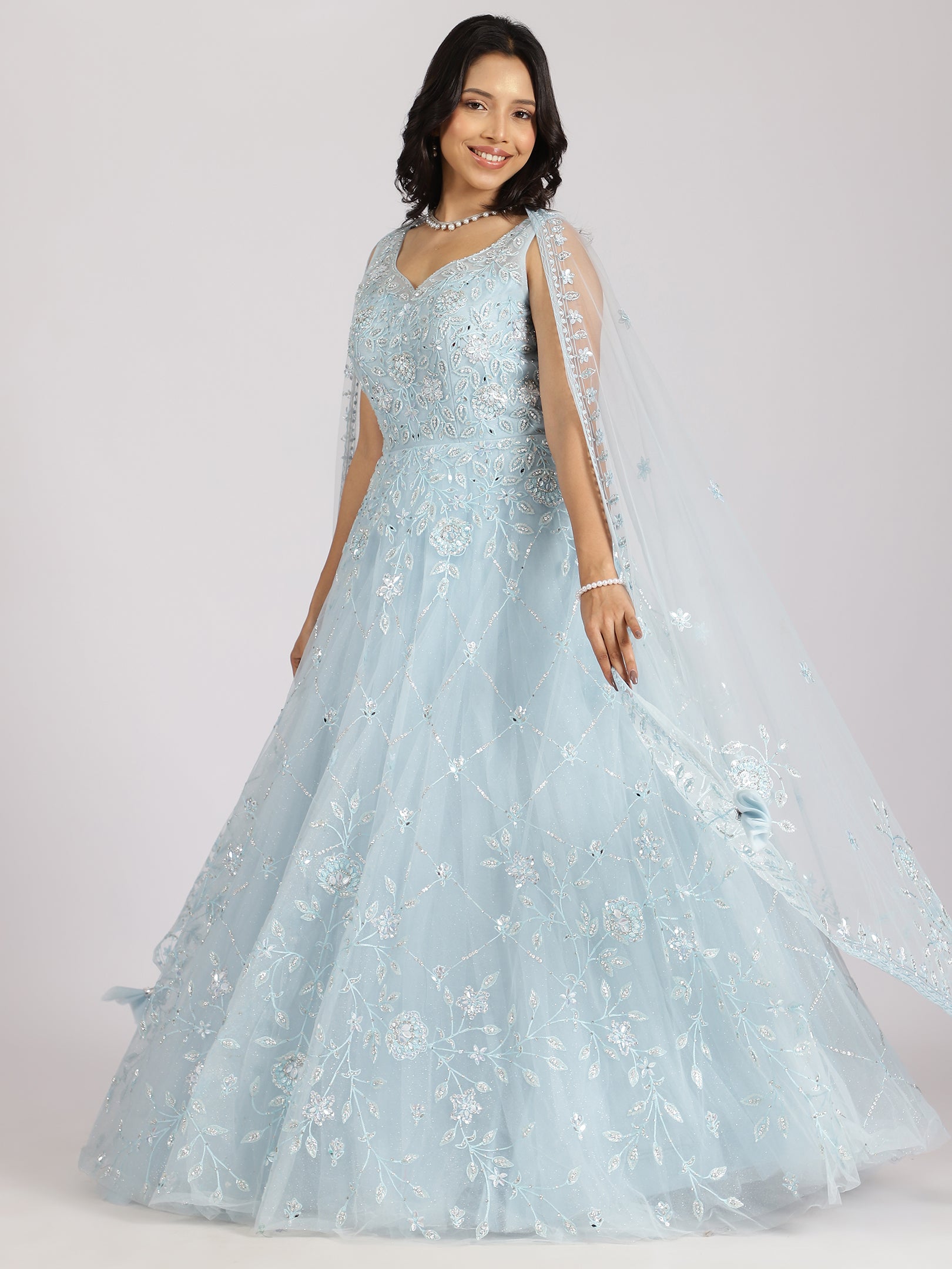 Dreamy Sky Blue Embroidered Lehenga Set