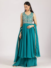 Teal Embroidered Palazzo Set with Dupatta