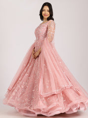 Blush Pink Embroidered Net Lehenga Set