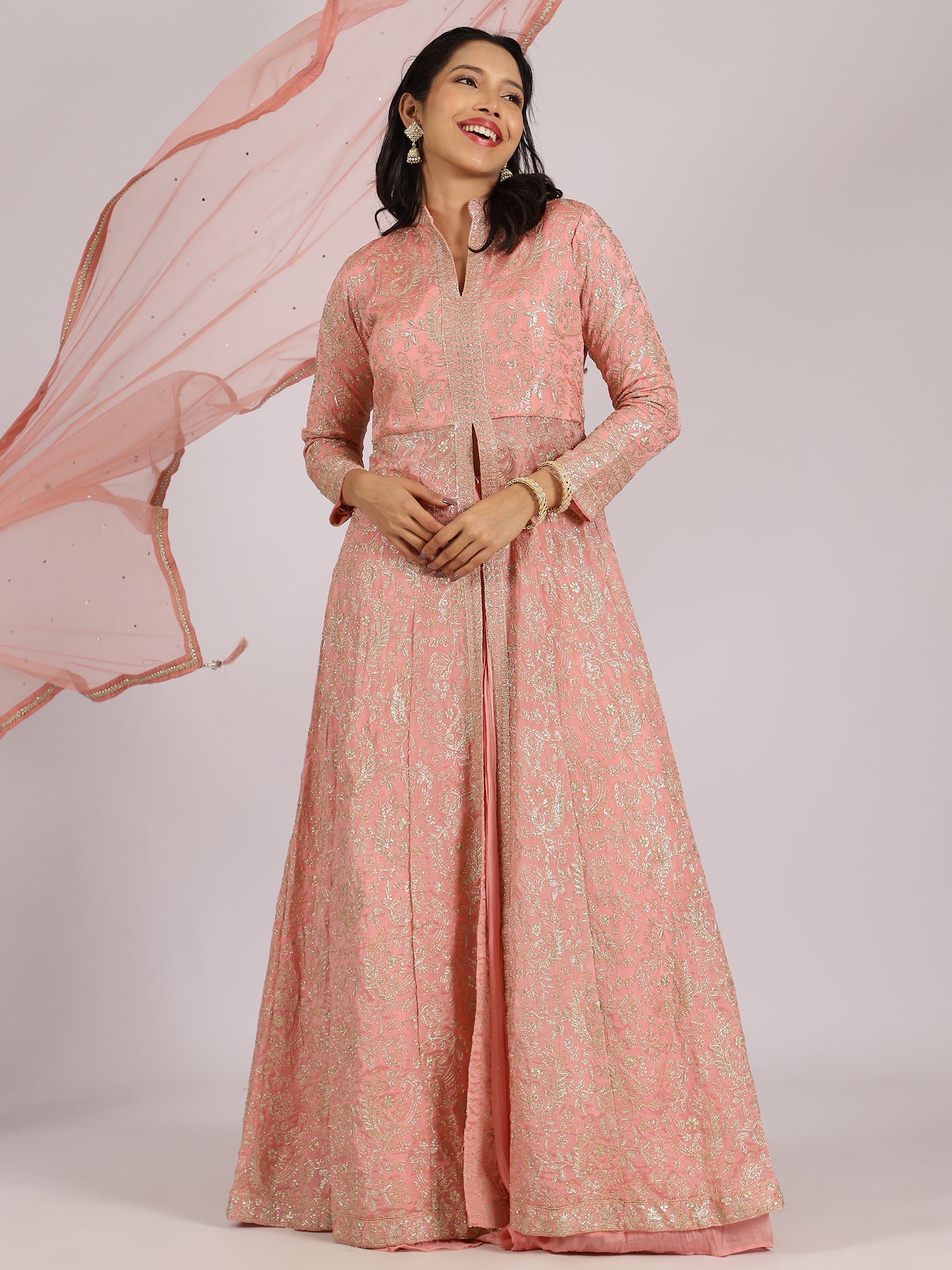 Elegant Peach Embroidered Anarkali Suit
