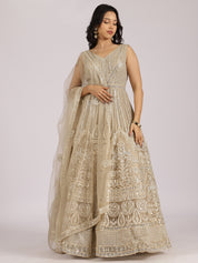 Champagne Gold Embroidered Silk Anarkali Gown