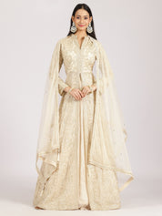 Ivory Gold Embroidered Anarkali Gown with High Neck