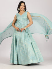Sky Blue Embellished Anarkali Lehenga Set