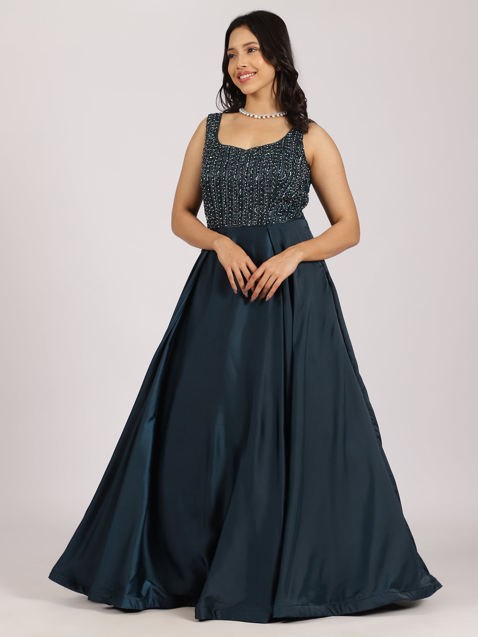 Midnight Blue Embellished Gown with Dupatta