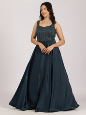 Midnight Blue Embellished Gown with Dupatta