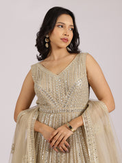 Champagne Gold Embroidered Silk Anarkali Gown