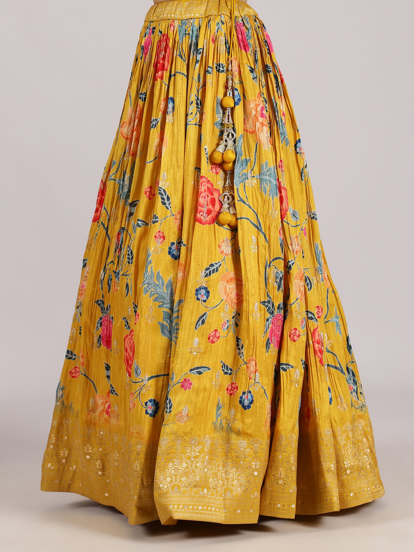 Mustard Yellow Floral Embroidered Lehenga Set