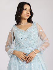 Dreamy Sky Blue Embroidered Lehenga Set