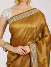 Mustard Silk Saree with Silver Sequin Border
