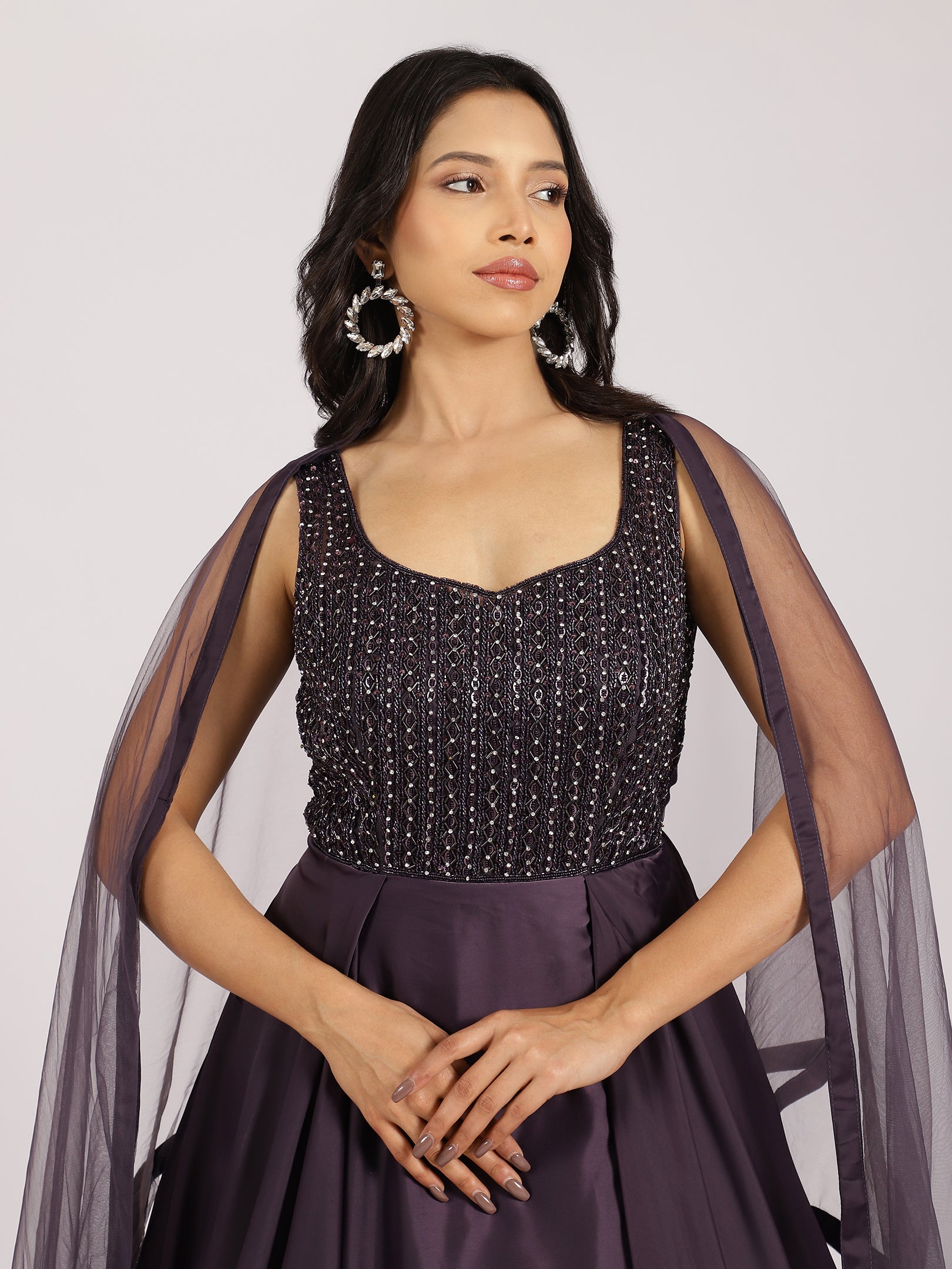 Plum Purple Embellished Gown with Dupatta